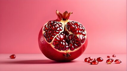 Pomegranate fruit in red against a soft pink background
