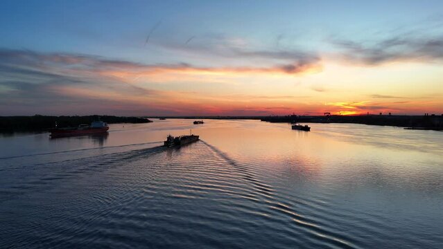 Sunset Flight Delaware River with Ships and Planes
