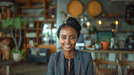 Fototapeta premium An african american woman in a cafe.