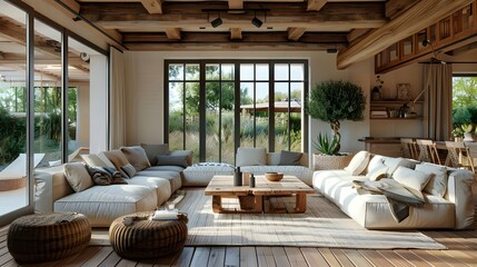 Home mockup Farmhouse, country home interior design of modern living room.