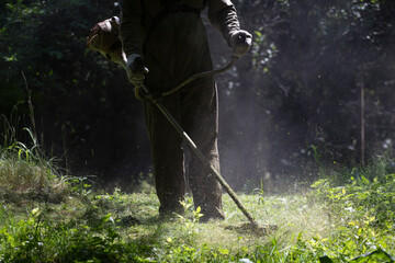 Lawn mover on green grass. Machine for cutting lawns.