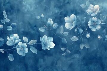 Elegant blue background with a delicate floral pattern in lighter blue shades, adding a touch of sophistication