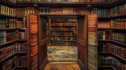 Fototapeta premium A magical bookshelf where each book spine is a doorway into another literary world
