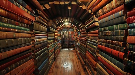 A magical bookshelf where each book spine is a doorway into another literary world