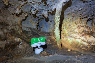 Stalactite called "King Pillar" inside Akiyoshido cave. Akiyoshidai Quasi-National Park. Yamaguchi, Japan.