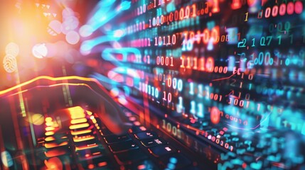 hands typing on computer keyboard, with abstract code, online cyber attack, hack, threats and breaches Network concept, cyber technology