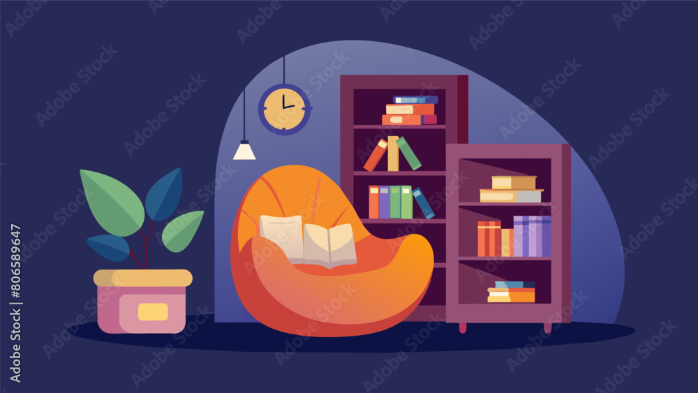 Poster a snug little alcove with a builtin bookshelf and a bean bag chair creating a peaceful escape for bo