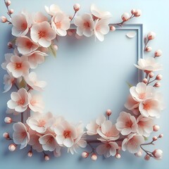 Cherry blossom flower frame, elegant spring design, background for wedding or invitation