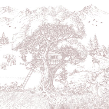 tree in the forest swing  sketch wallaper beatifull