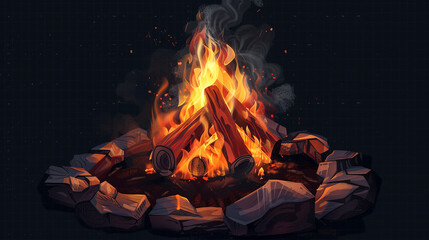 Campfire isolated on transparent background with cartoon illustration