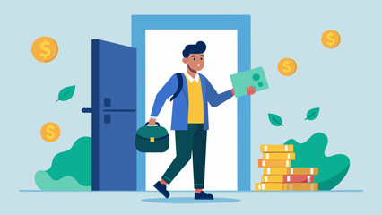 A student nervously enters the office of a financial advisor unsure of how to manage the large sum of money received from their student loans.. Vector illustration