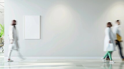 Busy Healthcare Professionals in Motion at a Modern Eye Clinic with Poster Mockup