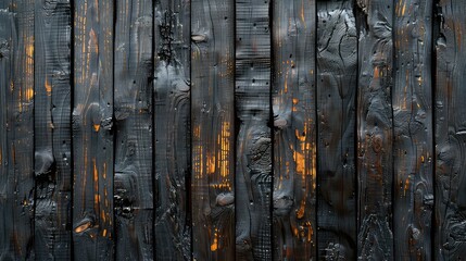 Fototapeta premium Black wooden planks texture with orange paint Abstract background for design