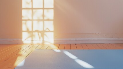 Tranquil Yoga Studio Atmosphere with Blue Mat and Soft Natural Light