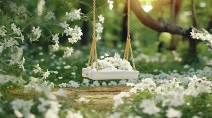 swing among jasmine flowers in summer.AI generated image