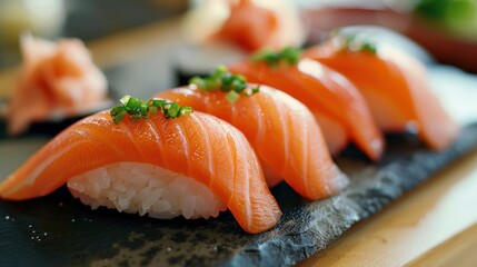 Fresh sushi on the table to be served.AI generated image