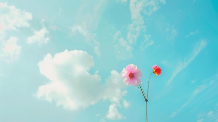 Obraz premium Serene Blue Sky with Delicate Pink and Blue Ribbon: Symbol of Hope and Unity in Fertility Journey
