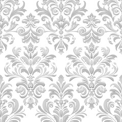 Elegant seamless embossed gray and white damask pattern. Seamless design perfect for wallpapers and luxurious textile prints