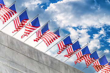 American flag and setting sun	