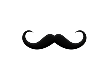 Whimsical Black Mustache: A Bold Statement on a Blank Canvas on White or PNG Transparent Background.