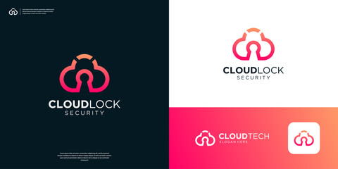 Secure cloud storage logo design template.