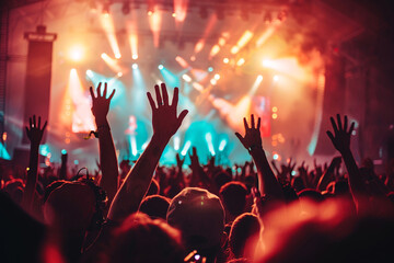 crowd of people dancing at concert	