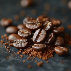 Fototapeta premium close up of a pile of coffee beans 