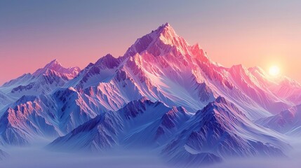 Capture the serenity of a majestic mountain range during sunrise, with soft pastel hues blending seamlessly, ideal for a desktop wallpaper