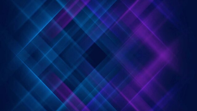 Abstract blue and purple background with diagonal lines, geometric shapes. Motion graphic
