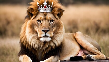 A Lion With A Crown Looking Majestic