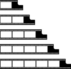 Grunge film strips collection. Old retro cinema movie strip video recording. Vector .