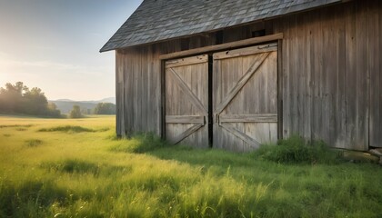 Fototapeta na wymiar A Rustic Barn Door In A Grassy Meadow 3