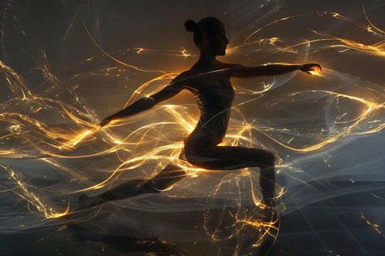 An abstract idea of a dancer whose movements leave trails of light that form into sculptures