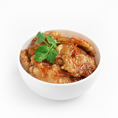 Guo bao rou, pork in sweet and sour sauce, Chinese cuisine, Harbin dish. On a white background, isolate