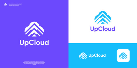 Cloud logo upload symbol logo design template.