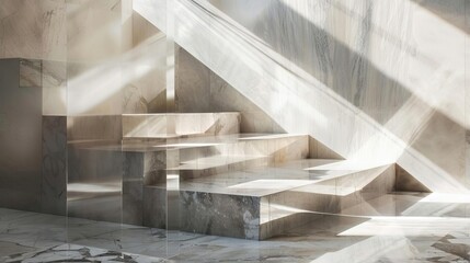 An arrangement of geometric prisms reflecting light on a smooth marble surface, emphasizing clean lines