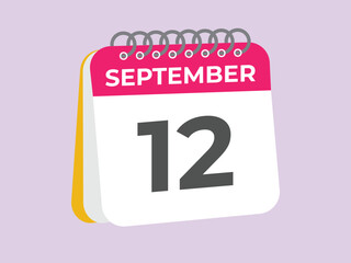 September  12 calendar reminder. 12 September  daily calendar icon template. Calendar 12 September  icon Design template. Vector illustration
