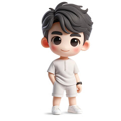 A 3D cute illustration of a young man character