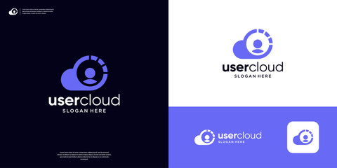 Person people user logo with cloud symbol logo design.