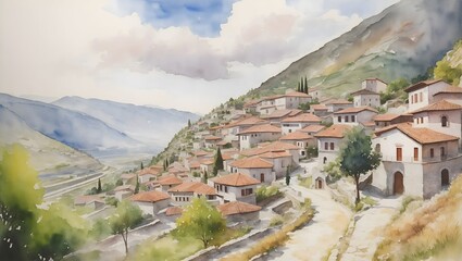Fototapeta premium Berat Albania Country Landscape Illustration Art
