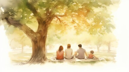Fototapeta premium summer picnic, family enjoying a picnic under arboretum trees