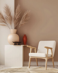 Serene minimalist interiors in earthy tones. Interior design composition in neutral tones using contrasting colors.
