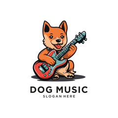 dog music guitar logo design vector illustration