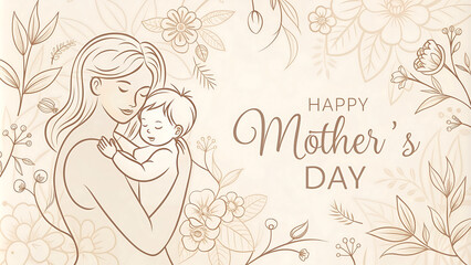 Mom and baby surrounded by flowers in heartwarming Mothers Day illustration