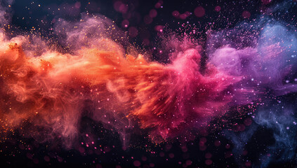 A vibrant explosion of colorful dust particles against the dark background. Created with Ai