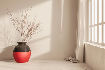 Serene minimalist interiors in earthy tones. Interior design composition in neutral tones using contrasting colors.
