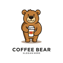 coffee bear character logo design vector illustration