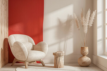 Serene minimalist interiors in earthy tones. Interior design composition in neutral tones using contrasting colors.