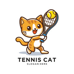 tennis cat logo design vector illustration