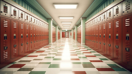 long school corridor with locker